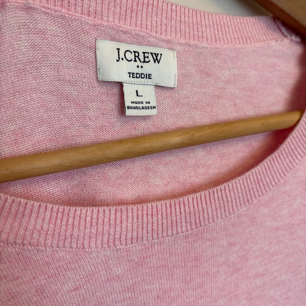 J Crew Light Pink Teddie Sweater Lightweight Long Sleeves Closet Staple - Large - Picture 3 of 9